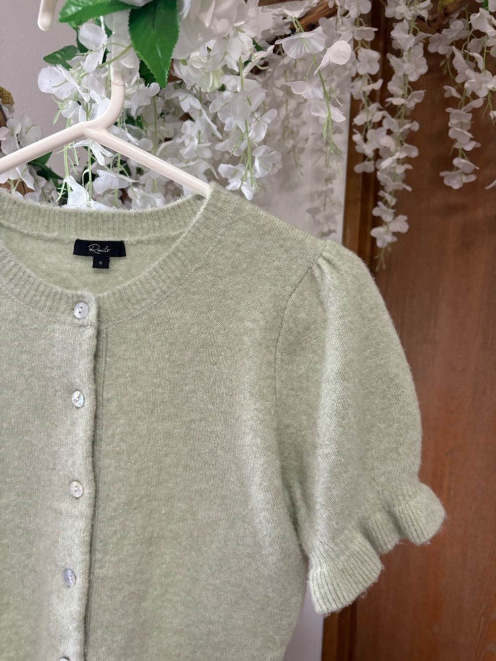 Rails Light Green Puff Sleeve Ruffle Cardigan - Picture 13 of 16